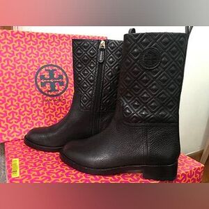 Tory Burch Black Quilted Marion Leather Women's Boots 7M